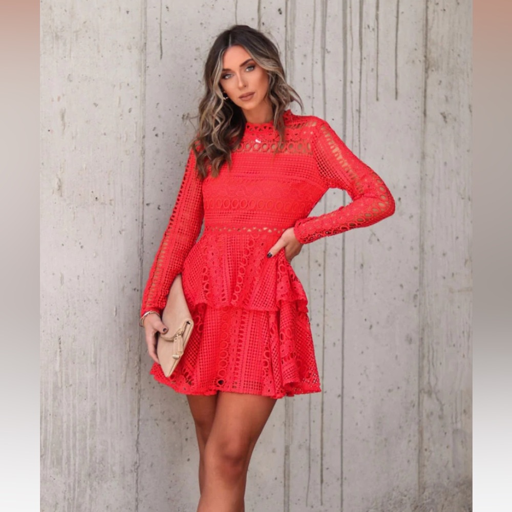 Vici Wynter crochet lace mini dress.